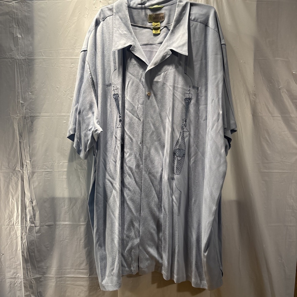 Cubavera Shirt Men's 3xT Blue Polyester Rayon Bowling Lounge Retro Button Up